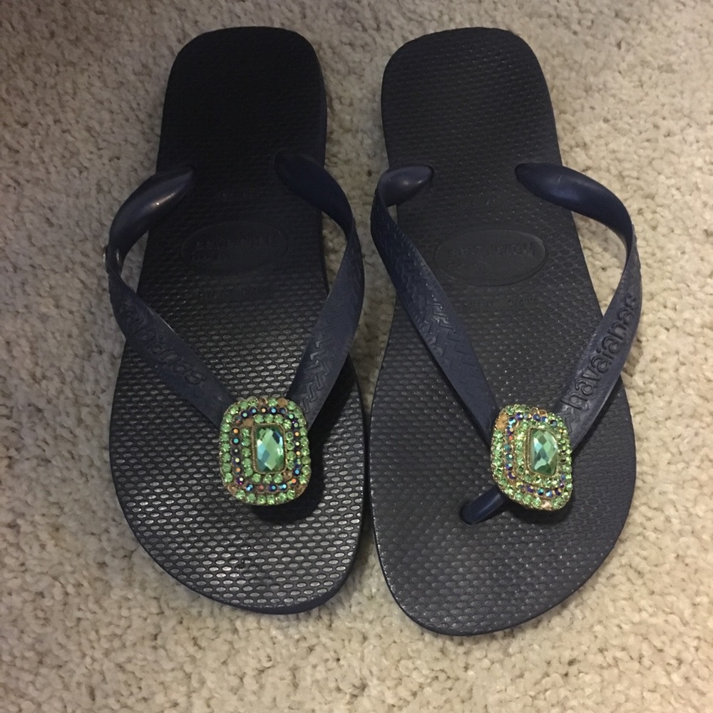 Blue embellished havaiana flip flops